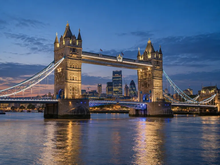 Tower Bridge above the River Thames in London at blue hour